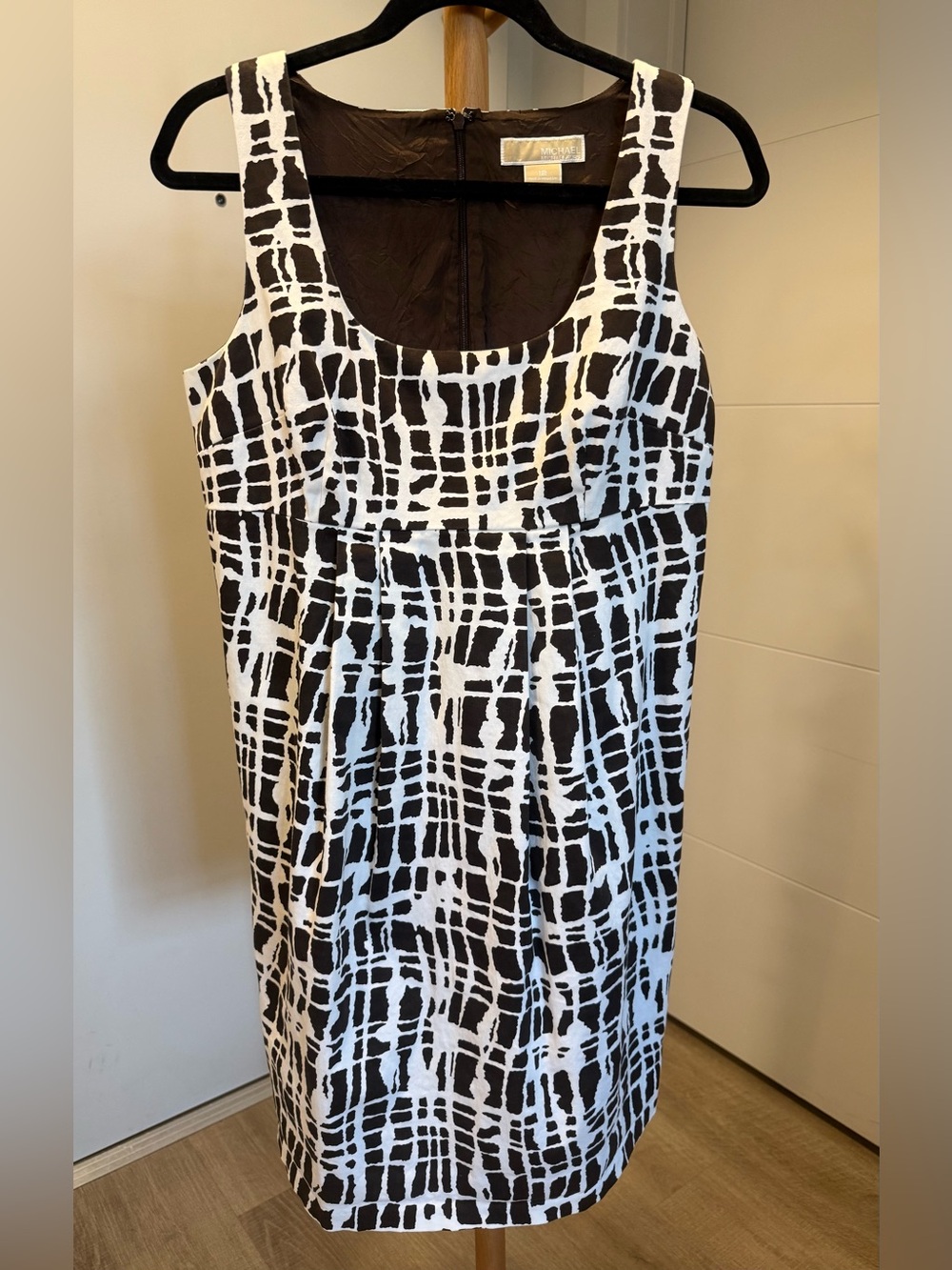 Michael Kors Black and White Sleeveless Midi Dress